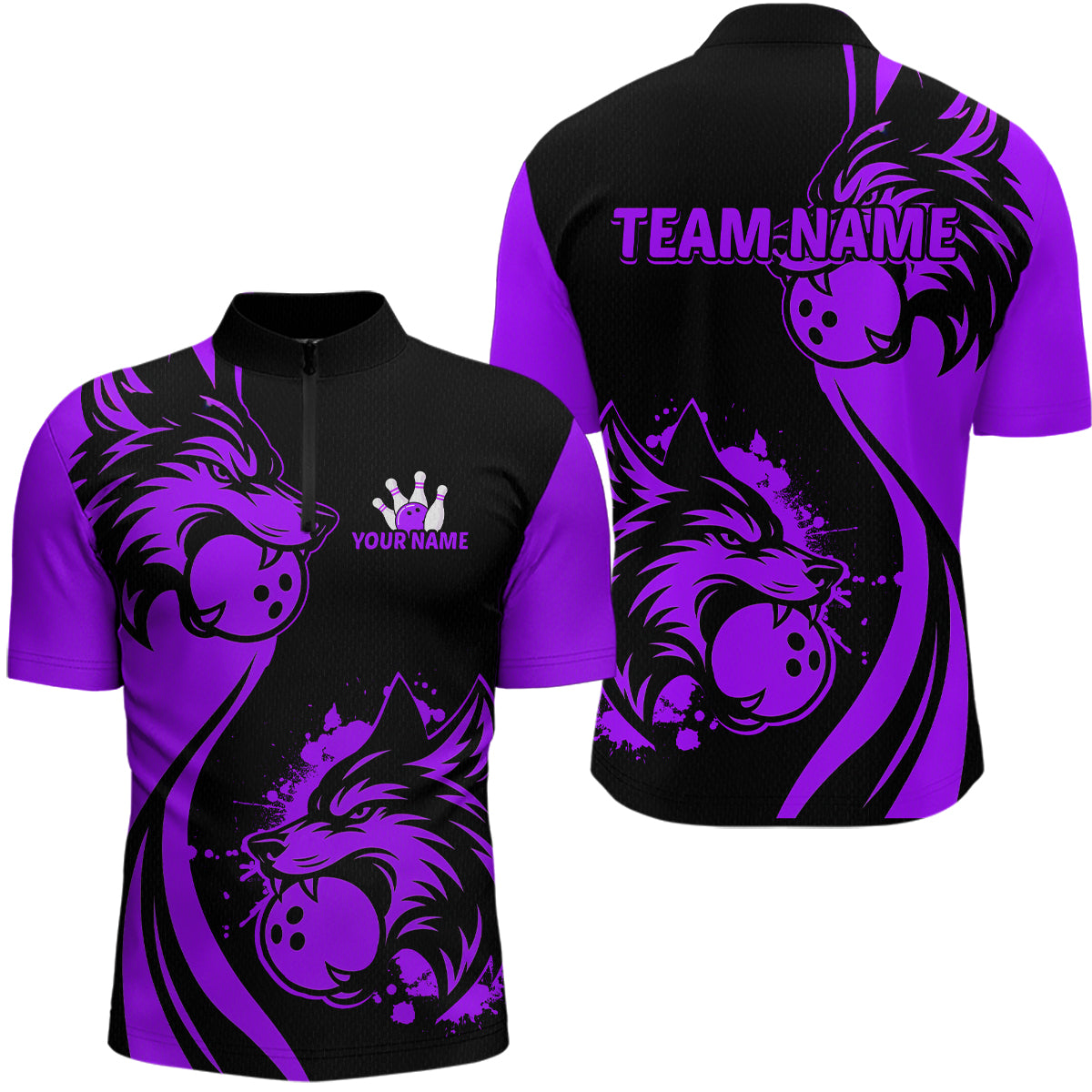 Purple Wolf Bowling Shirts for Team Men Women Custom Wolf Bowling Jerseys for Couples MBL197