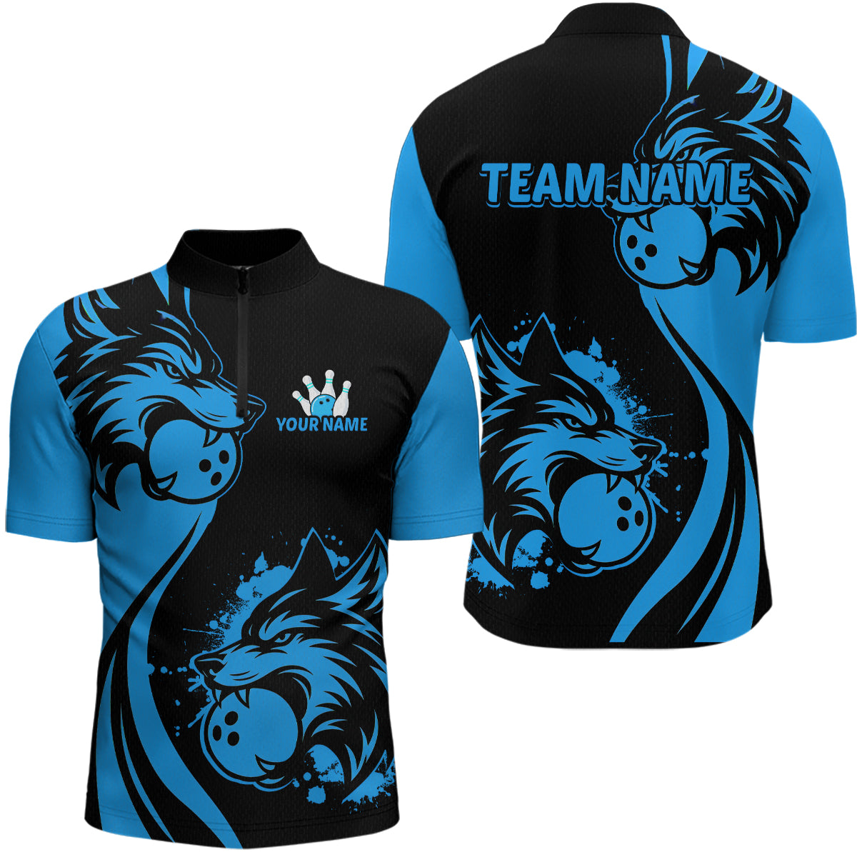 Blue Wolf Bowling Shirts for Team Men Women Custom Wolf Bowling Jerseys for Couples MBL197