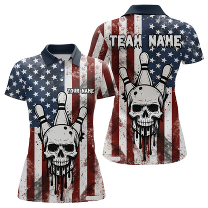 Patriotic Bowling Shirts for Team Women Men Custom Skull Bowling Jerseys for Couple MBL201