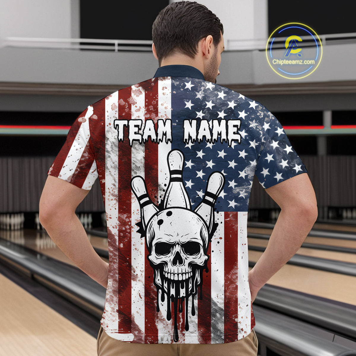 Patriotic Bowling Shirts for Team Women Men Custom Skull Bowling Jerseys for Couple MBL201