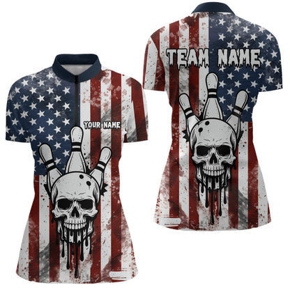Patriotic Bowling Shirts for Team Women Men Custom Skull Bowling Jerseys for Couple MBL201