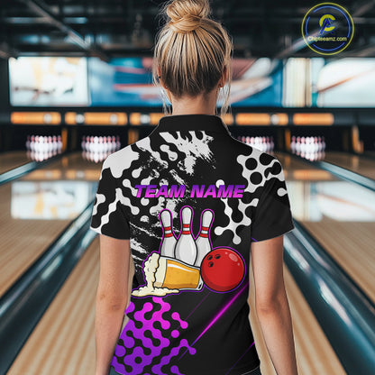 Purple Beer Bowling Shirts for Team Women Men Beer Bowling Polo&1/4 Zip Bowl League MBL255