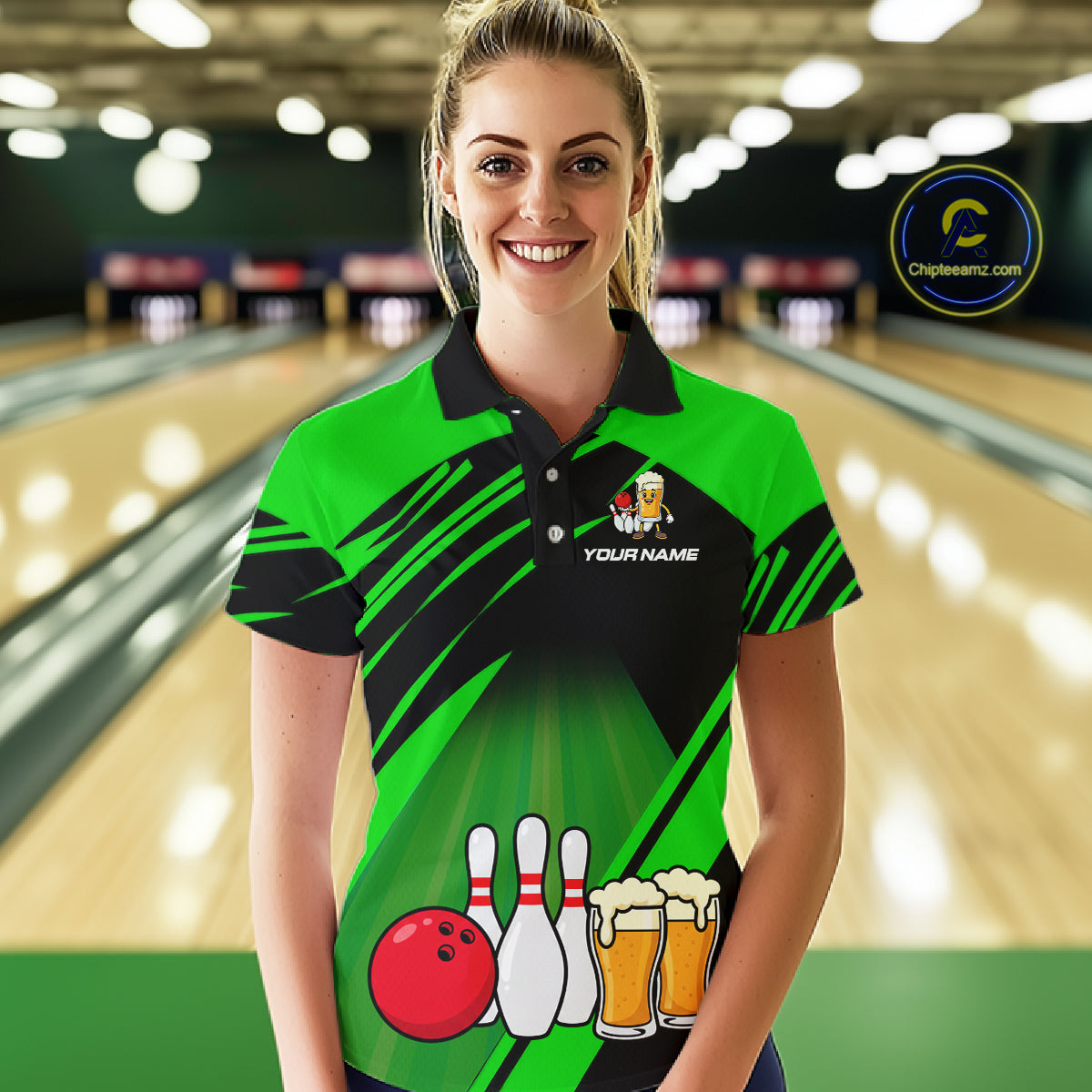 Funny Beer Bowling Shirts Green Bowling Jersey for Team Women Men Bowl League MBL261