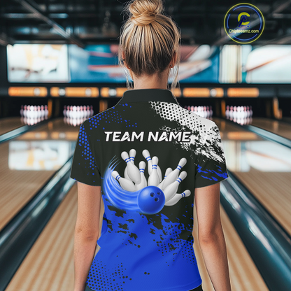 Blue Custom Bowling Shirts for Women Men Bowling Jersey Polo&1/4 Zip Shirt for Team MBL224