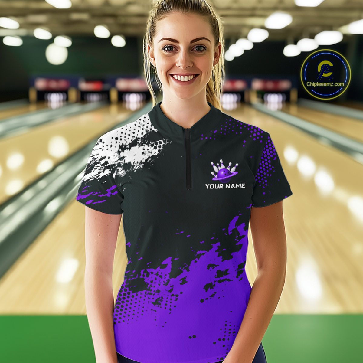 Purple Custom Bowling Shirts for Women Men Bowling Jersey Polo&1/4 Zip Shirt for Team MBL224