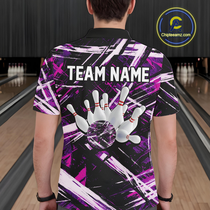 Custom Purple Bowling Shirts for Team Women Men Bowling Polo and 1/4 Zip Shirt MBL228