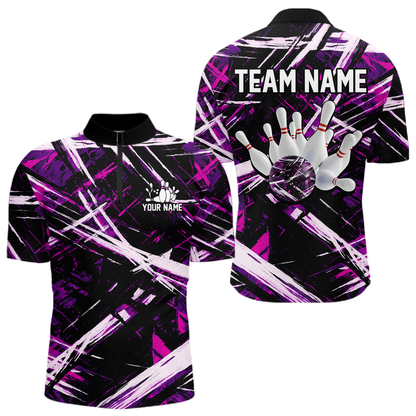 Custom Purple Bowling Shirts for Team Women Men Bowling Polo and 1/4 Zip Shirt MBL228