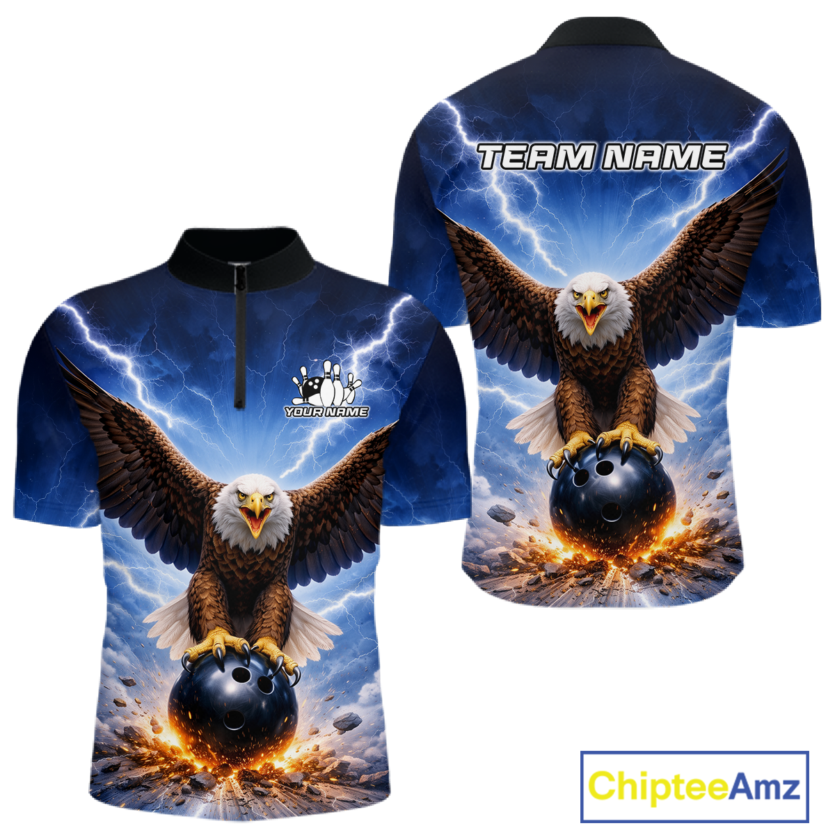 Personalized Thunder Lightning Eagle Bowling Jersey for Men Bowling Team Shirts Bowling League HNT484