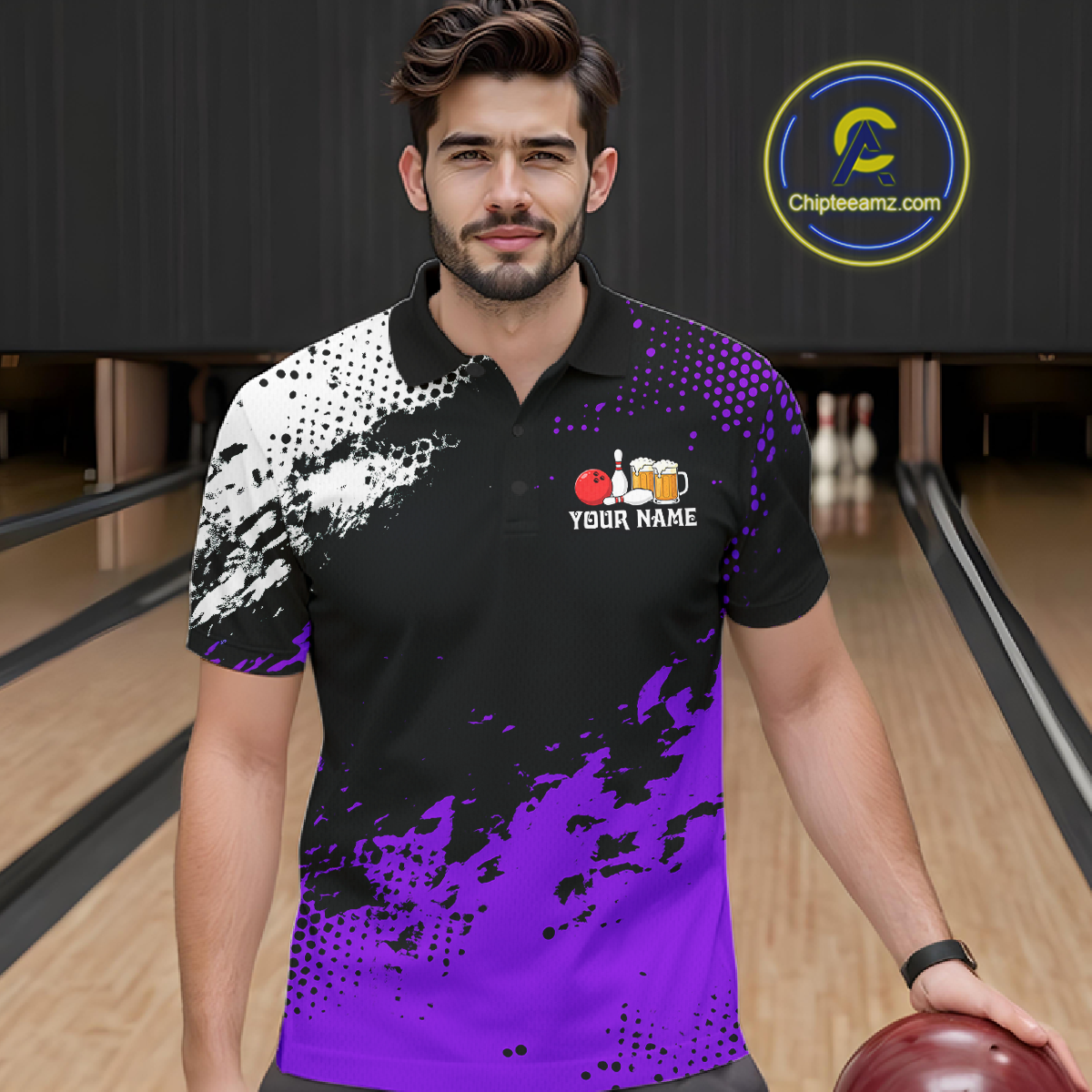 Purple Funny Beer Bowling Shirts for Team Women Men Bowling Polo&1/4 Zip Bowl League MBL254