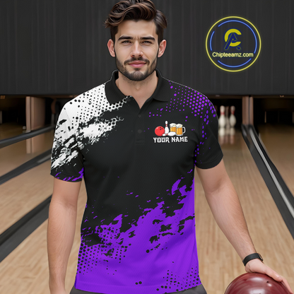 Purple Funny Beer Bowling Shirts for Team Women Men Bowling Polo&1/4 Zip Bowl League MBL254