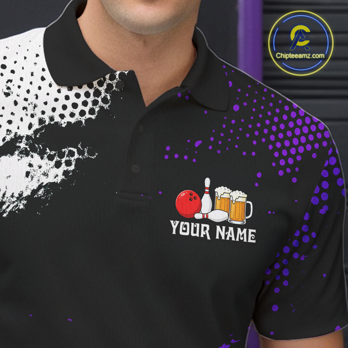 Purple Funny Beer Bowling Shirts for Team Women Men Bowling Polo&1/4 Zip Bowl League MBL254