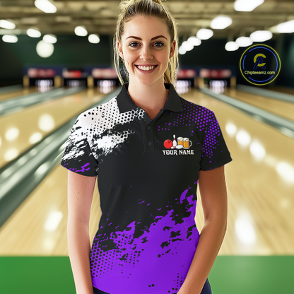 Purple Funny Beer Bowling Shirts for Team Women Men Bowling Polo&1/4 Zip Bowl League MBL254