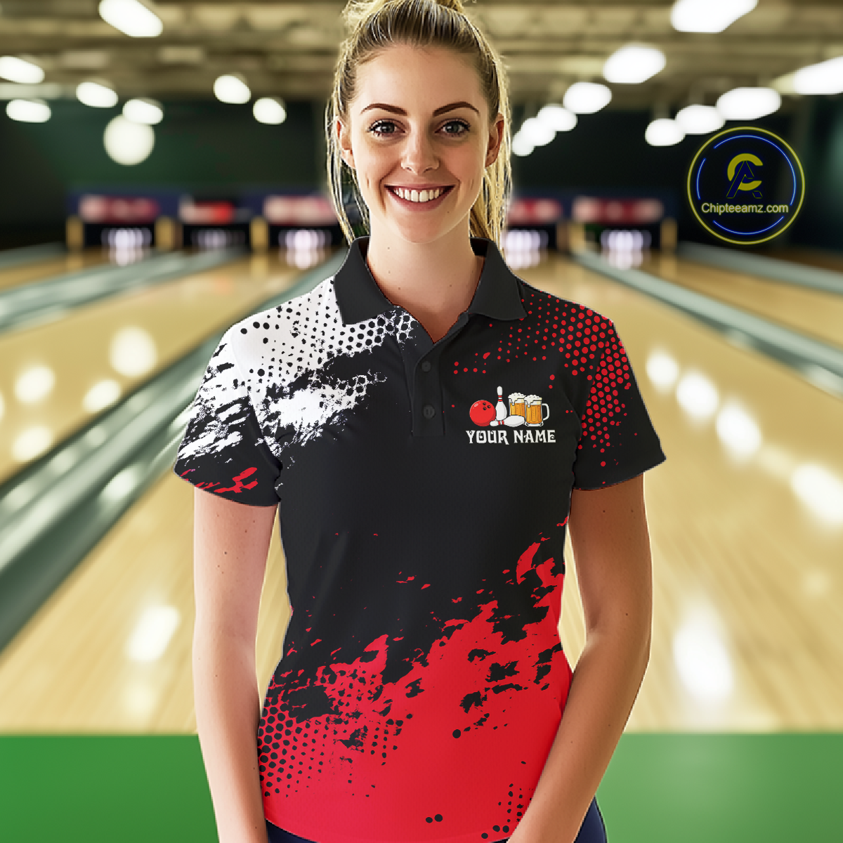 Red Funny Beer Bowling Shirts for Team Women Men Bowling Polo&1/4 Zip Bowl League MBL254