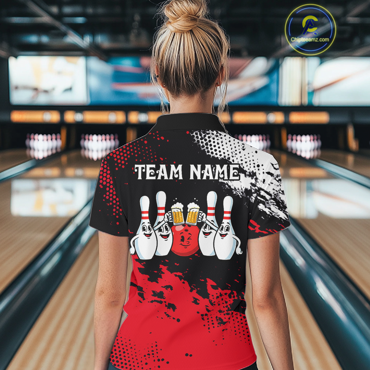 Red Funny Beer Bowling Shirts for Team Women Men Bowling Polo&1/4 Zip Bowl League MBL254