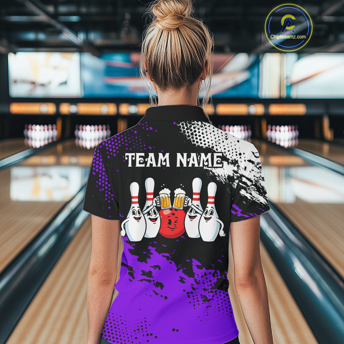 Purple Funny Beer Bowling Shirts for Team Women Men Bowling Polo&1/4 Zip Bowl League MBL254