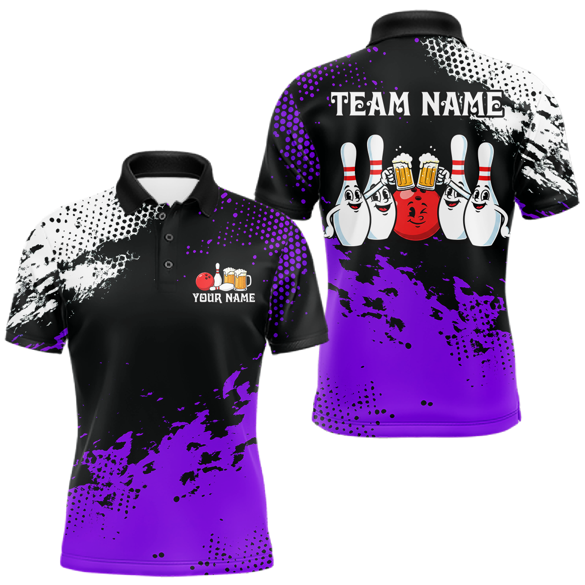 Purple Funny Beer Bowling Shirts for Team Women Men Bowling Polo&1/4 Zip Bowl League MBL254