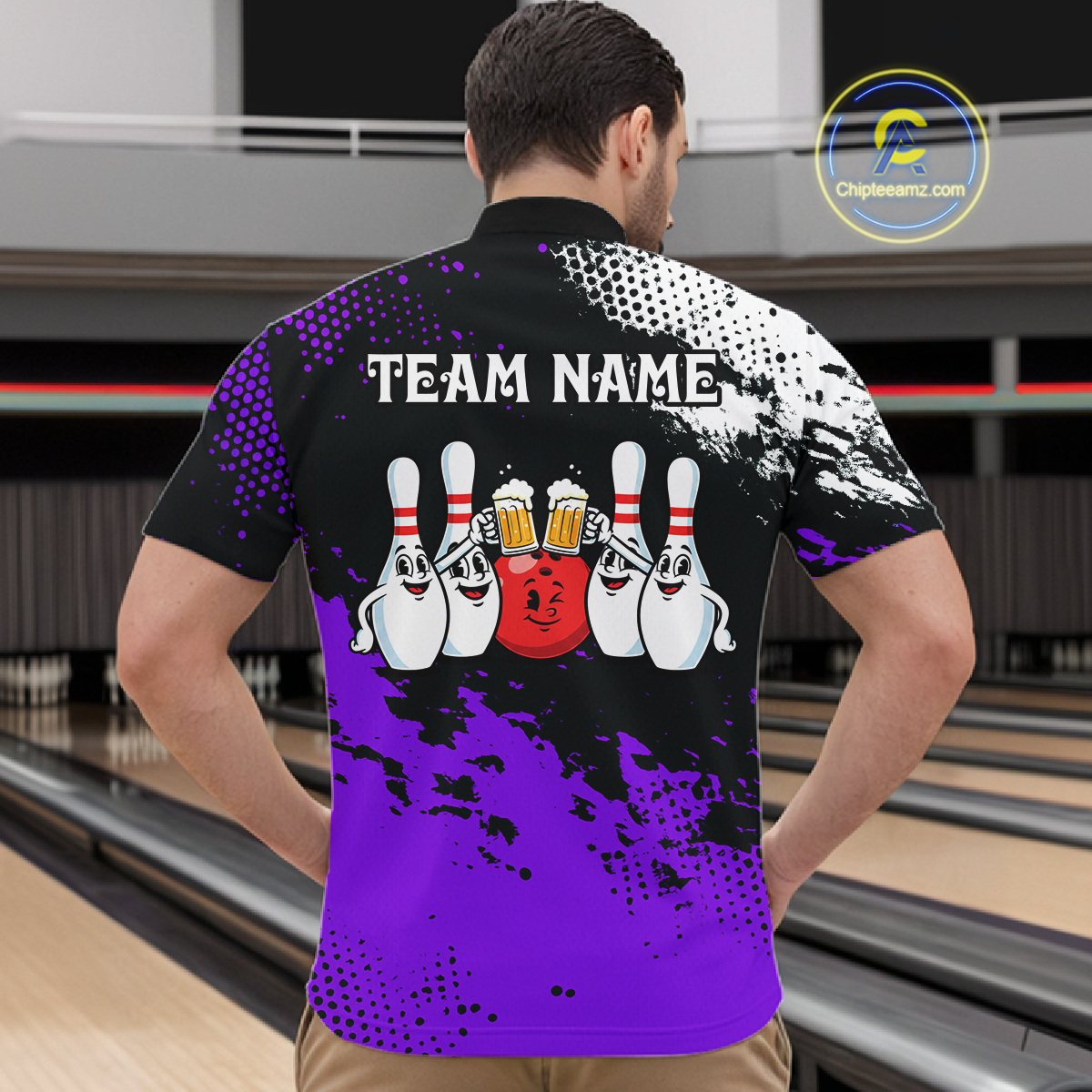 Purple Funny Beer Bowling Shirts for Team Women Men Bowling Polo&1/4 Zip Bowl League MBL254