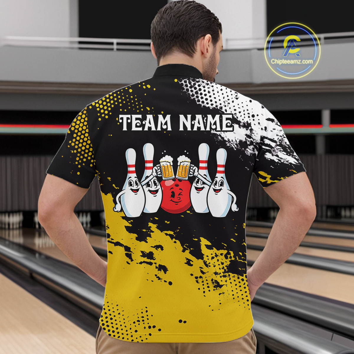 Yellow Funny Beer Bowling Shirts for Team Women Men Bowling Polo&1/4 Zip Bowl League MBL254