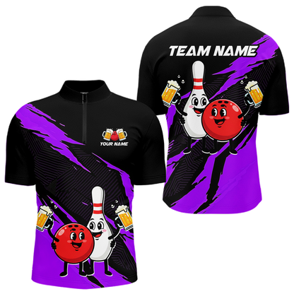 Purple Funny Beer Bowling Shirts Beer Bowling Jersey Team Women Men Bowl League MBL258