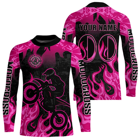 Pink Flaming Motocross Racing Jersey Men Women Kid Dirt Bike Shirts Motorcycle Shirt XM447