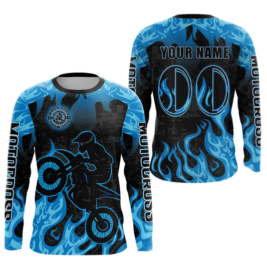 Blue Flaming Motocross Racing Jersey Men Women Kid Dirt Bike Shirts Motorcycle Shirt XM447