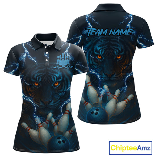 Tiger Bowling Shirts for Team Women Men Custom Blue Lightning Bowling Polo&1/4 Zip Shirt MBL182