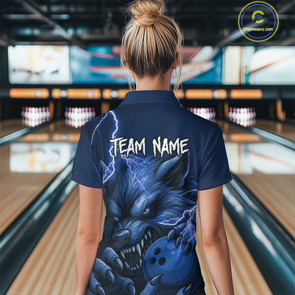 Wolf Bowling Shirts for Team Women Men Custom Blue Wolf Bowling Polo and 1/4 Zip MBL191