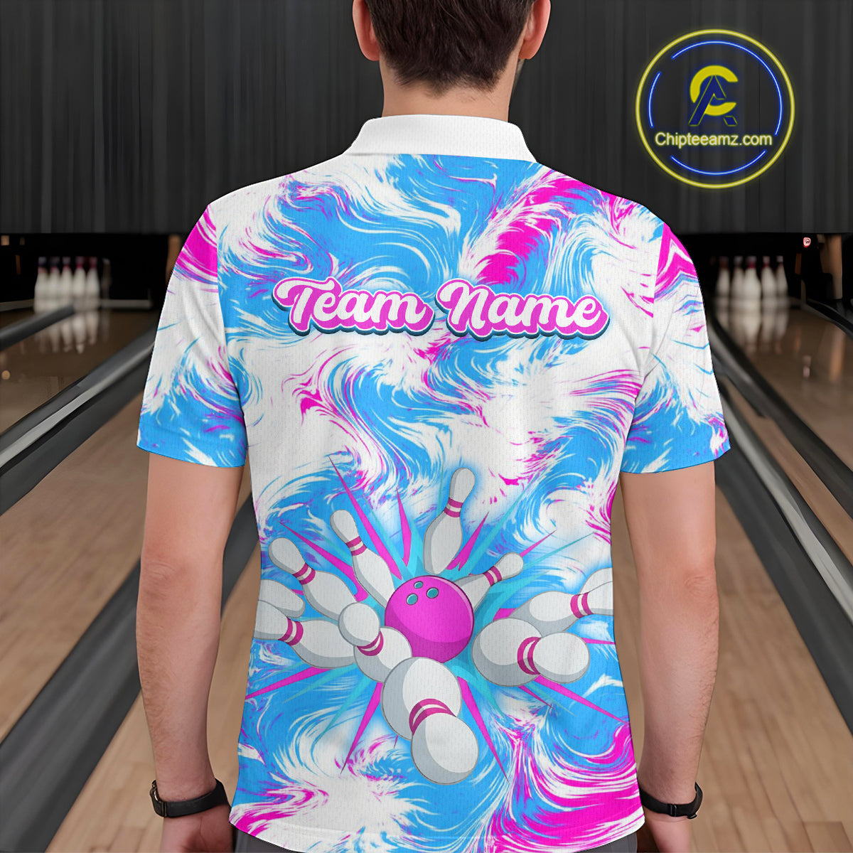 Pink and Blue Bowling Shirts for Team Women Men Bowling Polo and 1/4 Zip Shirt MBL230