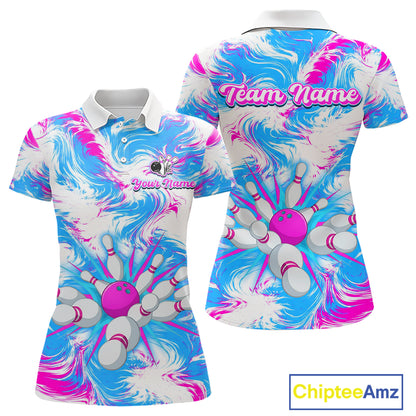 Pink and Blue Bowling Shirts for Team Women Men Bowling Polo and 1/4 Zip Shirt MBL230