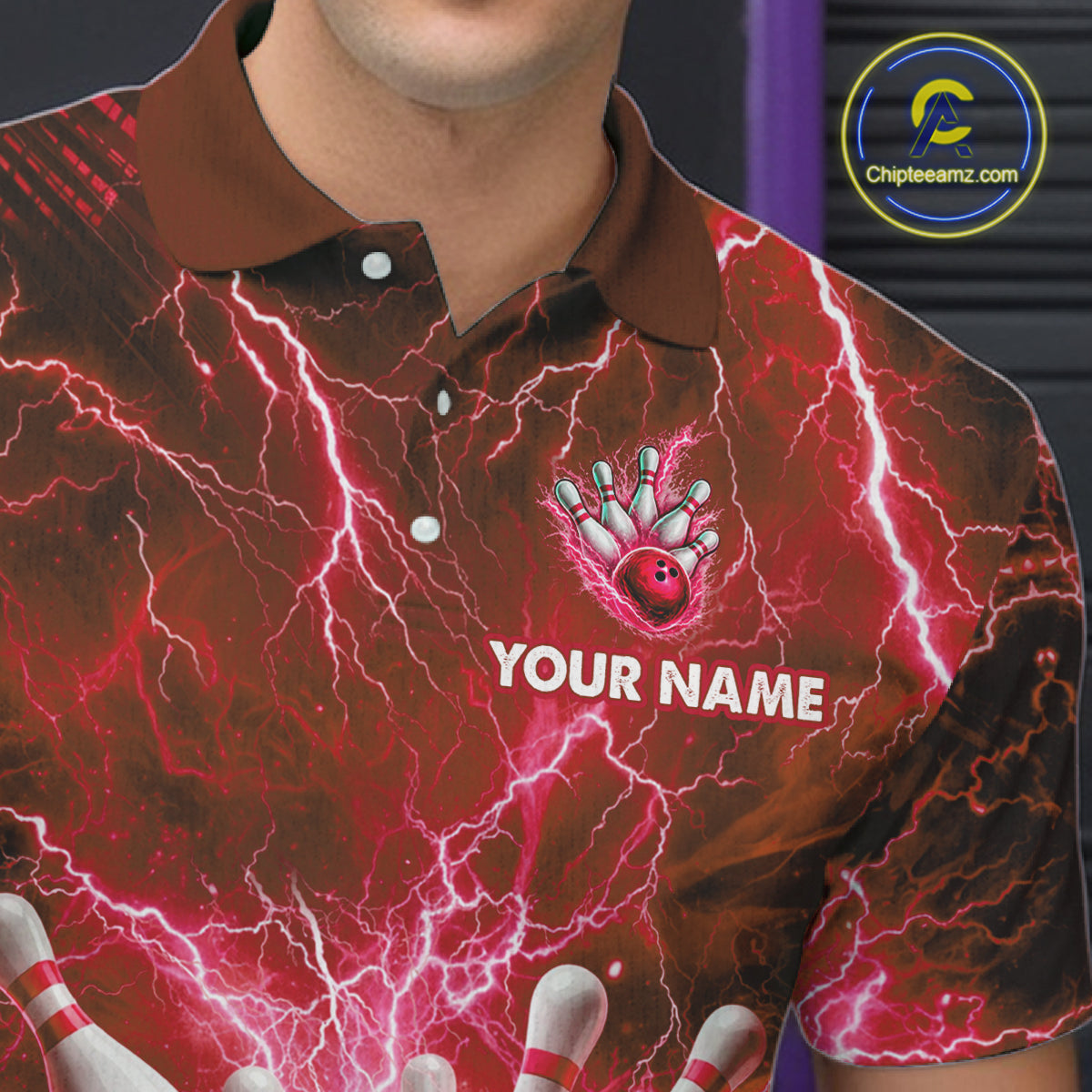 Red Lightning Bowling Shirts for Team Women Men Custom Bowling Polo & 1/4 Zip Shirt MBL241