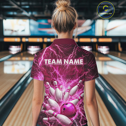 Pink Lightning Bowling Shirts for Team Women Men Custom Bowling Polo & 1/4 Zip Shirt MBL241