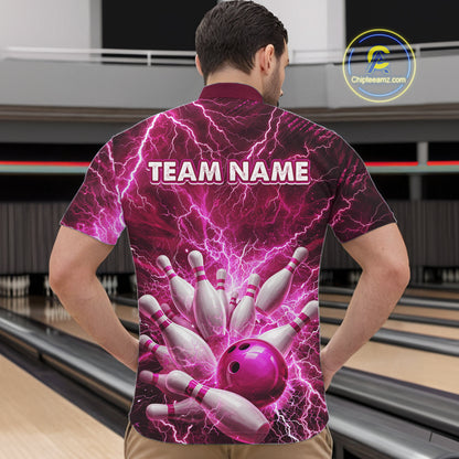 Pink Lightning Bowling Shirts for Team Women Men Custom Bowling Polo & 1/4 Zip Shirt MBL241
