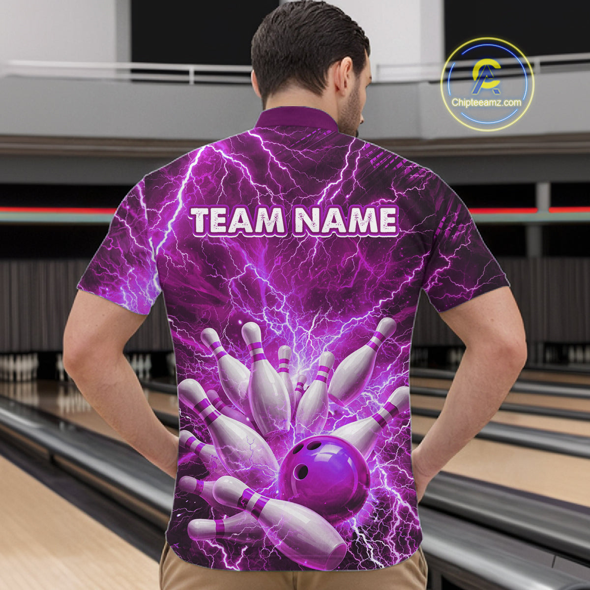 Purple Lightning Bowling Shirts for Team Women Men Custom Bowling Polo & 1/4 Zip Shirt MBL241