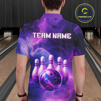 Galaxy Purple Bowling Shirts Yellow for Team Women Men Bowling Polo & 1/4 Zip Shirt MBL246