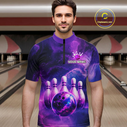 Galaxy Purple Bowling Shirts Yellow for Team Women Men Bowling Polo & 1/4 Zip Shirt MBL246