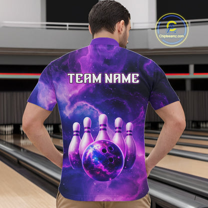 Galaxy Purple Bowling Shirts Yellow for Team Women Men Bowling Polo & 1/4 Zip Shirt MBL246