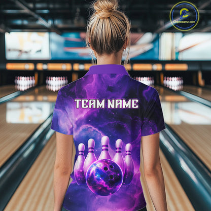 Galaxy Purple Bowling Shirts Yellow for Team Women Men Bowling Polo & 1/4 Zip Shirt MBL246