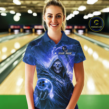Load image into Gallery viewer, Blue Bowling Shirts for Team Women Men Custom Death Bowling Jersey Bowl League MBL248