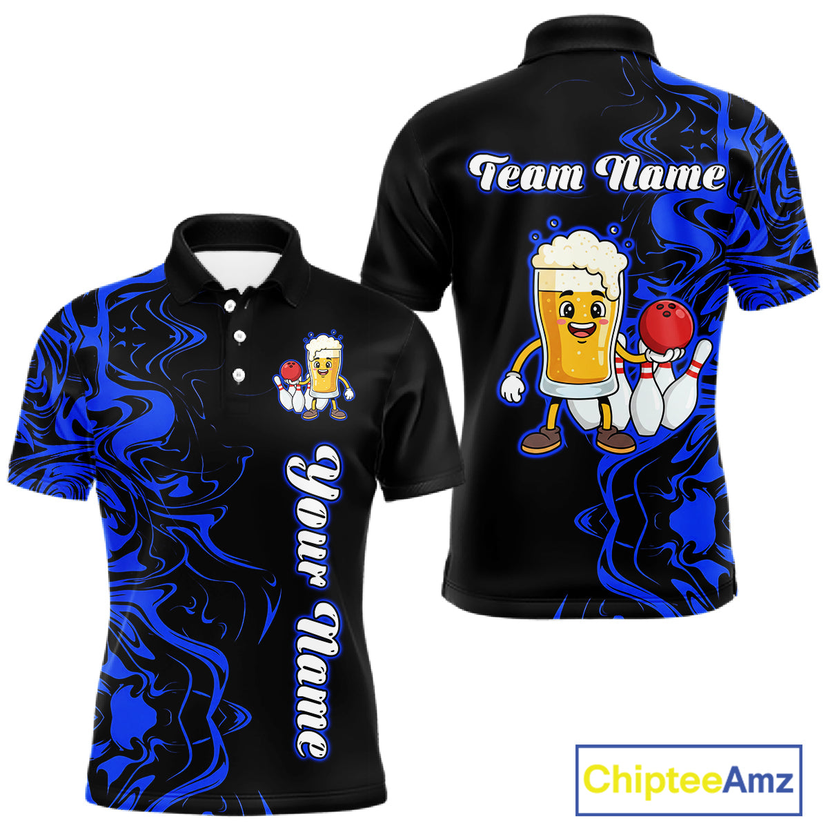 Funny Beer Bowling Shirts Team Women Men Custom Blue Bowling Jersey for Bowler MBL250