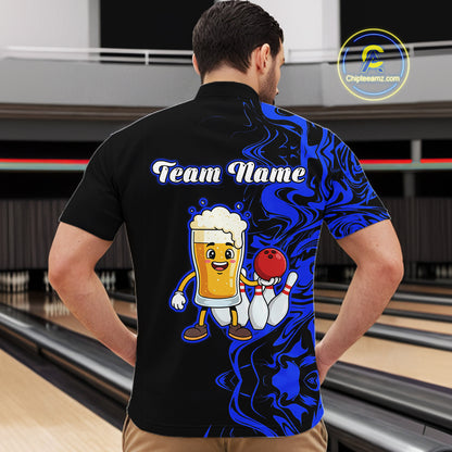 Funny Beer Bowling Shirts Team Women Men Custom Blue Bowling Jersey for Bowler MBL250