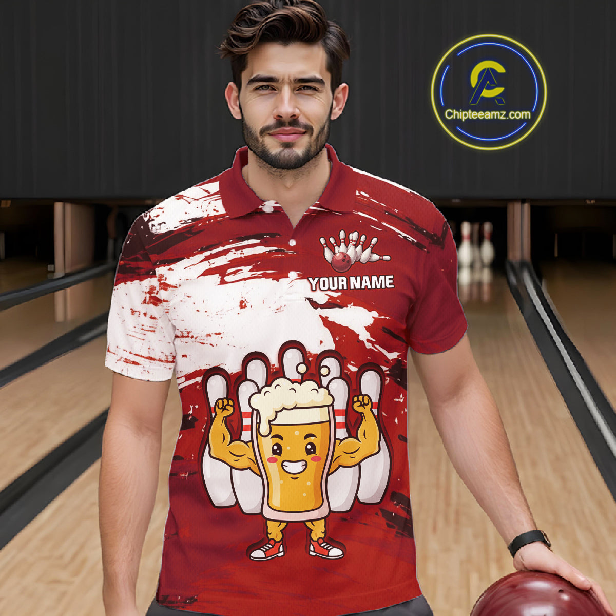 Red Funny Beer Bowling Shirts for Women Men Team Bowling Polo&1/4 Zip Bowl League MBL253