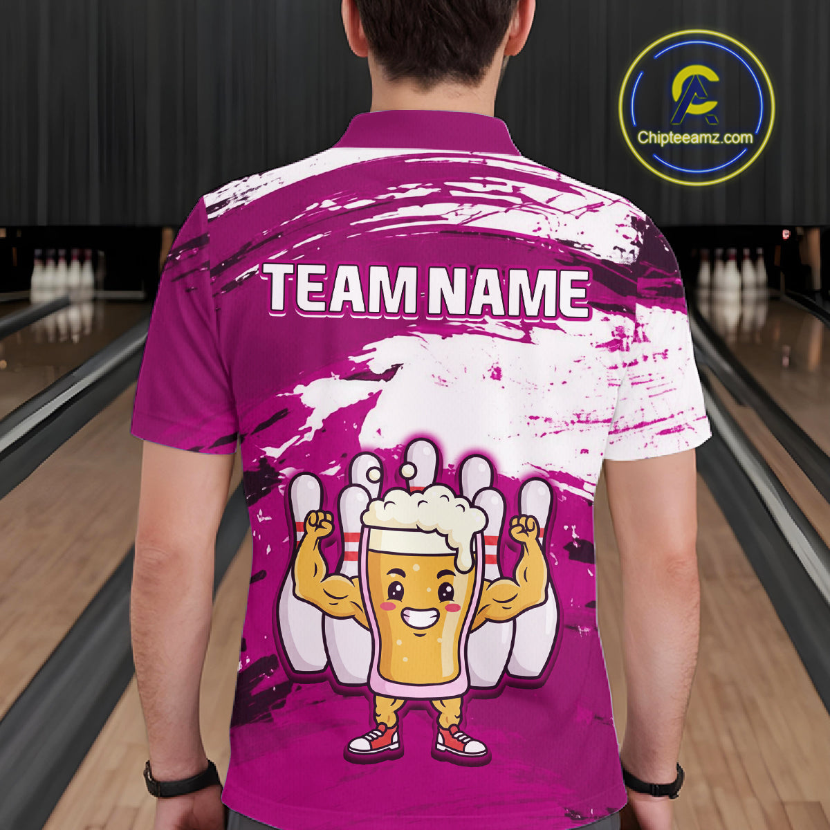 Pink Funny Beer Bowling Shirts for Women Men Team Bowling Polo&1/4 Zip Bowl League MBL253