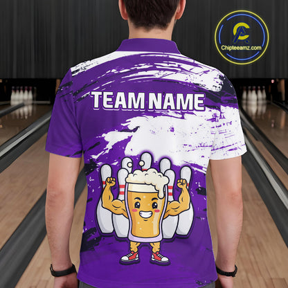 Purple Funny Beer Bowling Shirts for Women Men Team Bowling Polo&1/4 Zip Bowl League MBL253