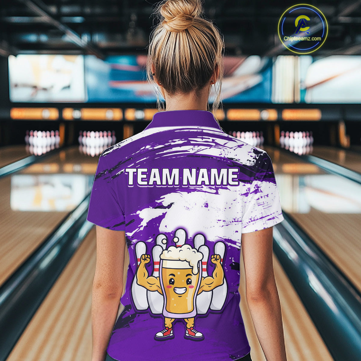 Purple Funny Beer Bowling Shirts for Women Men Team Bowling Polo&1/4 Zip Bowl League MBL253