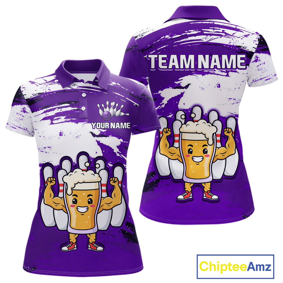 Purple Funny Beer Bowling Shirts for Women Men Team Bowling Polo&1/4 Zip Bowl League MBL253