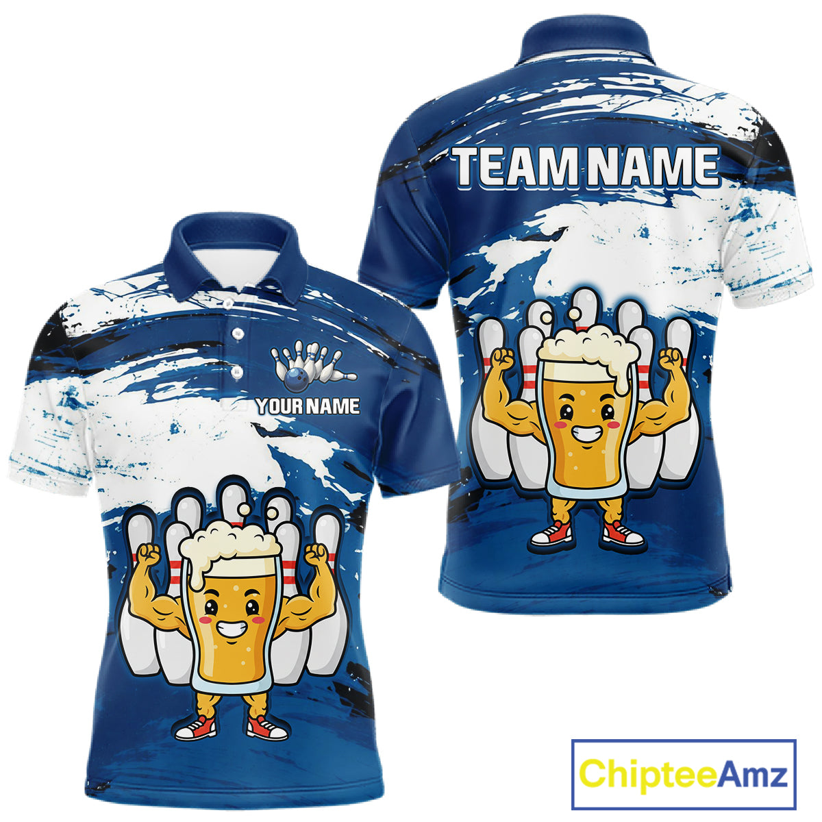 Blue Funny Beer Bowling Shirts for Women Men Team Bowling Polo&1/4 Zip Bowl League MBL253