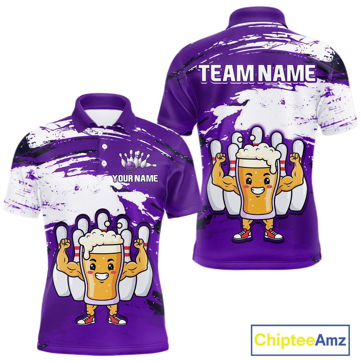 Purple Funny Beer Bowling Shirts for Women Men Team Bowling Polo&1/4 Zip Bowl League MBL253