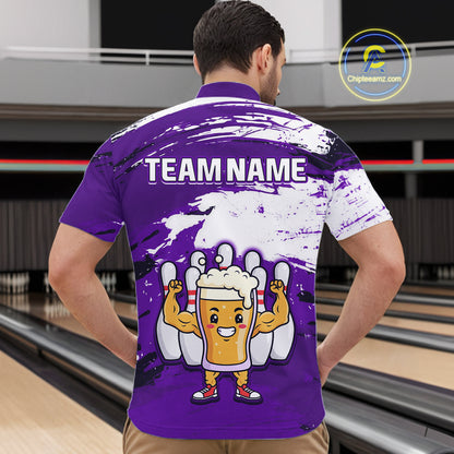 Purple Funny Beer Bowling Shirts for Women Men Team Bowling Polo&1/4 Zip Bowl League MBL253