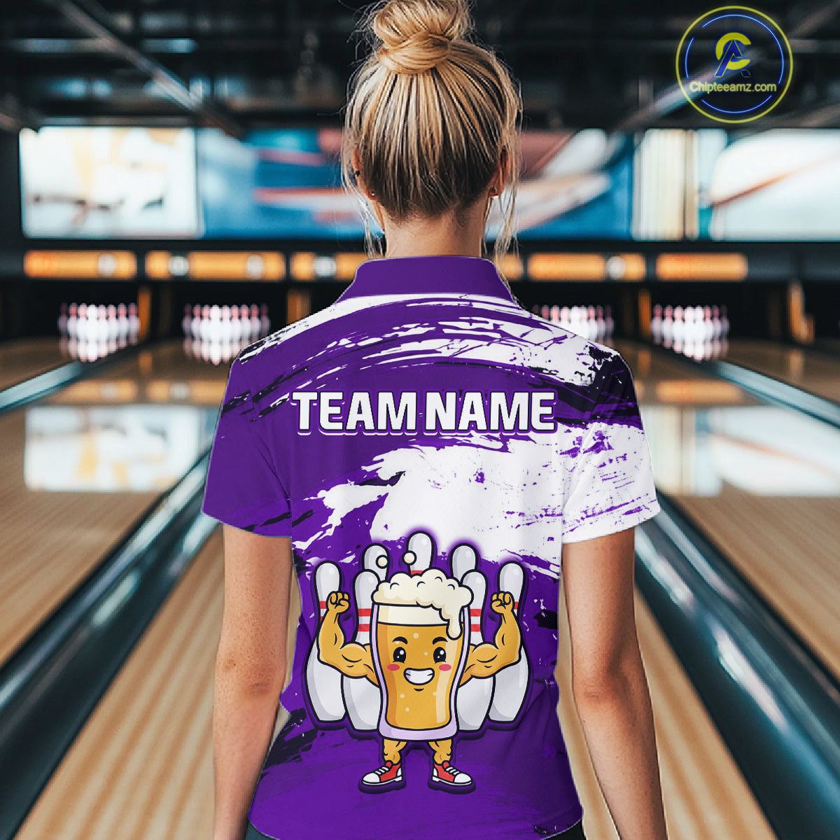Purple Funny Beer Bowling Shirts for Women Men Team Bowling Polo&1/4 Zip Bowl League MBL253