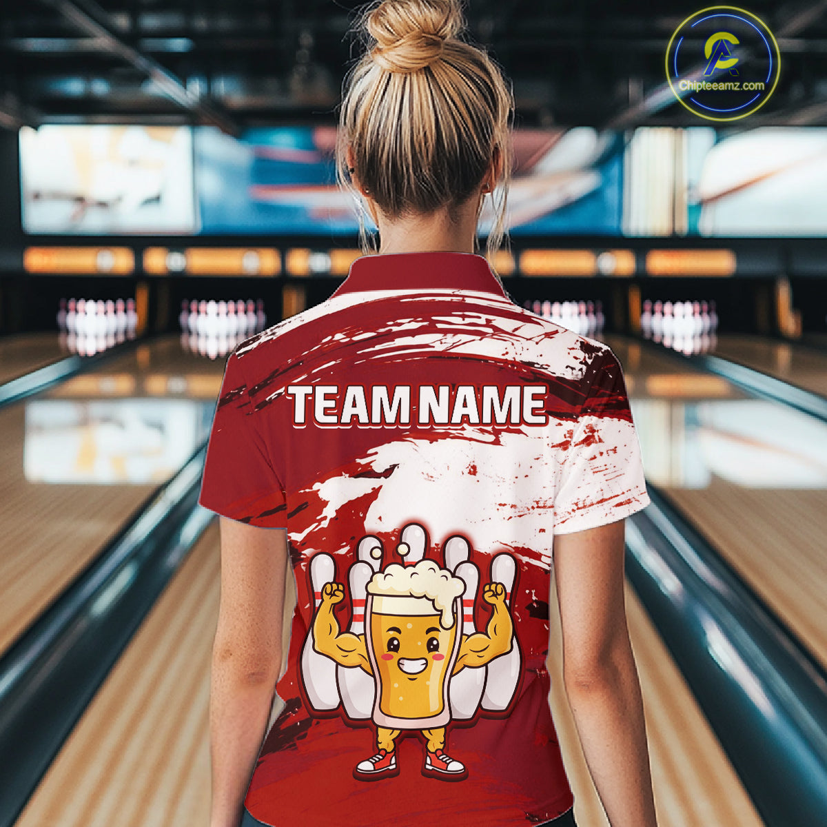 Red Funny Beer Bowling Shirts for Women Men Team Bowling Polo&1/4 Zip Bowl League MBL253